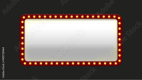 light bulb frame animation. Red marquee light board sign retro