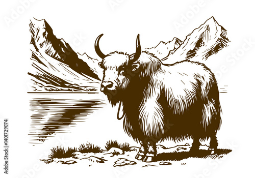 Yak hand drawn sketch illustration vector
