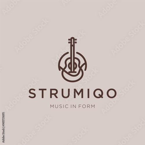 Guitar Logo – Minimalist guitar design in line art style for music and creativity.