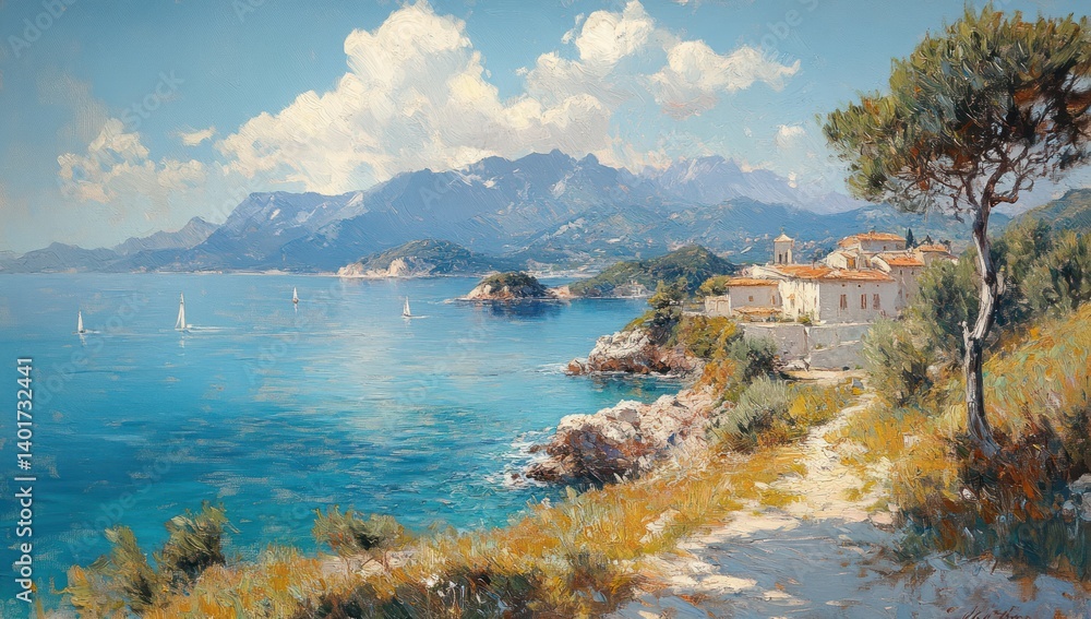 Fototapeta premium Serene Coastal Landscape at Cannelle Beach Isola del Giglio Tuscany Italy Mediterranean Sea Scenic View