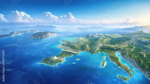 A detailed digital map of Greece with satellite imagery, displaying the countrys geography and coastlines in vibrant blue and green tones.