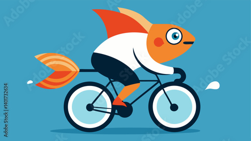 Pedal Power A determined goldfish in a tiny cycling jersey and goggles is riding a sleek black bicycle. The sidewalk appears to be swirling with colorful patterns giving the