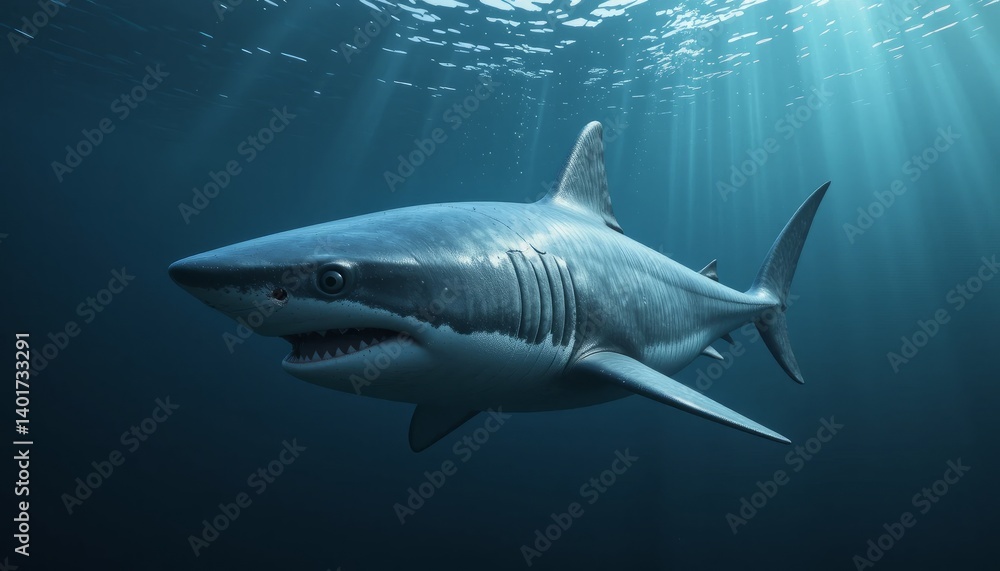 Fototapeta premium Great White Shark Underwater in Pixel Art Style