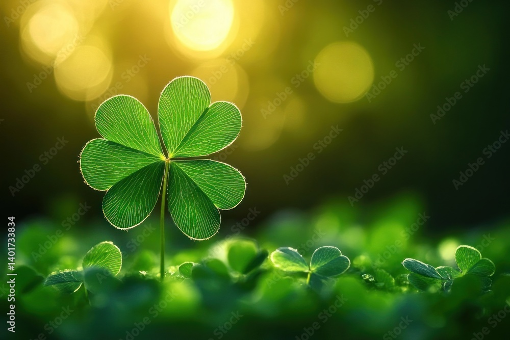 Close-up Clover Leaf with Sunlight and Bokeh Background Close-up Clover Leaf with Sunlight and Bokeh Background
