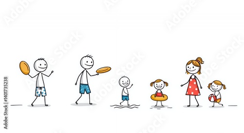 Stick Figure Family Beach Day Illustration