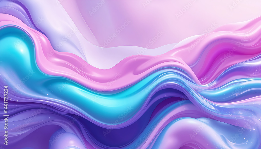 Abstract 3D background with smooth flowing waves, glossy pastel textures, vibrant pink, purple, and turquoise colors, creating a dreamy and elegant visual for modern design, generative ai Abstract 3D background with smooth flowing waves, glossy pastel textures, vibrant pink, purple, and turquoise colors, creating a dreamy and elegant visual for modern design, generative ai