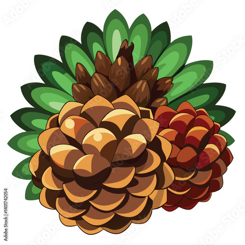 Christmas pine cones isolated on white background