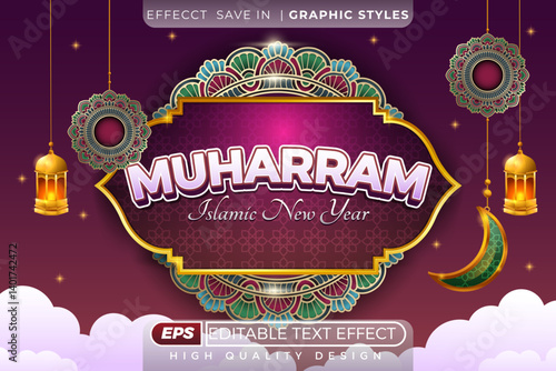 Editable 3d text effect muharram islamic new year
