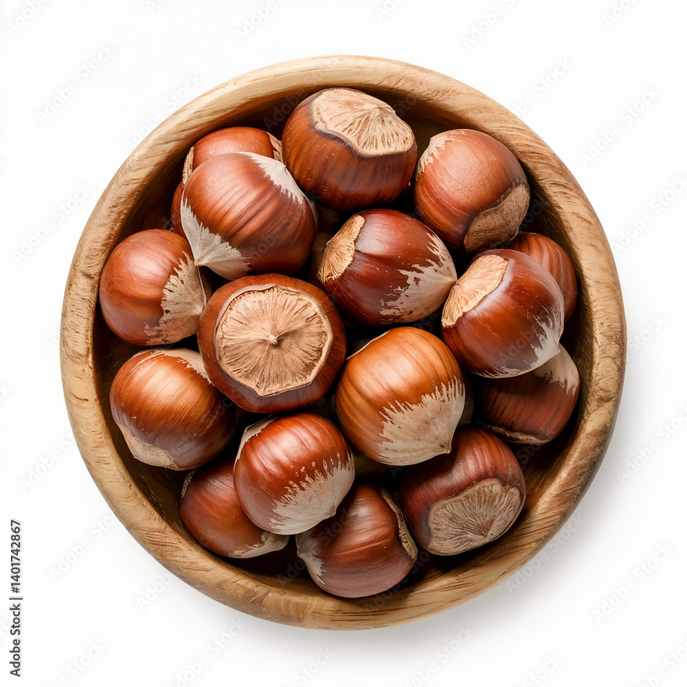 Obraz premium bowl with hazelnut top view on white background