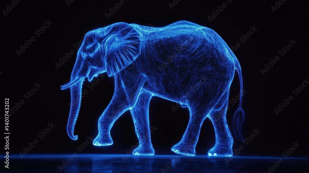 Glowing Elephant Silhouette, Walking Glowing Elephant Silhouette, Walking