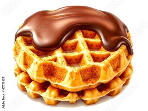 Obraz na płótnie Belgian waffle topped with melted chocolate, ideal for dessert or breakfast themes. Generative AI w salonie