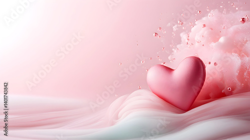 Pink heart on soft waves with dreamy background, symbolizing love and affection, perfect for romantic themes and celebrations, expressing emotions and connections, love concept