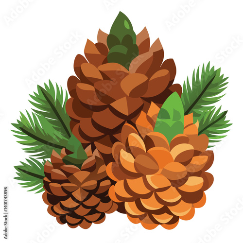 Christmas pine cones isolated on white background