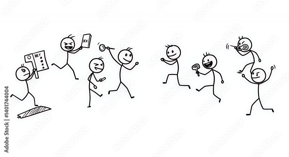 Playful Stick Figure Charades Illustration