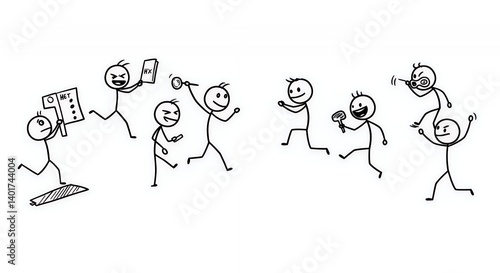 Playful Stick Figure Charades Illustration