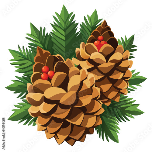 Christmas pine cones isolated on white background