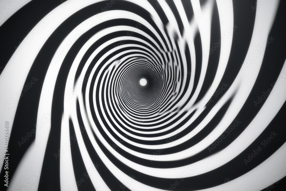 Optical illusion spiral with hypnotic black and white lines creating a sense of depth and motion Optical illusion spiral with hypnotic black and white lines creating a sense of depth and motion