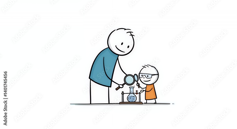 Stick Figure Father and Child Science Experiment Illustration Stick Figure Father and Child Science Experiment Illustration