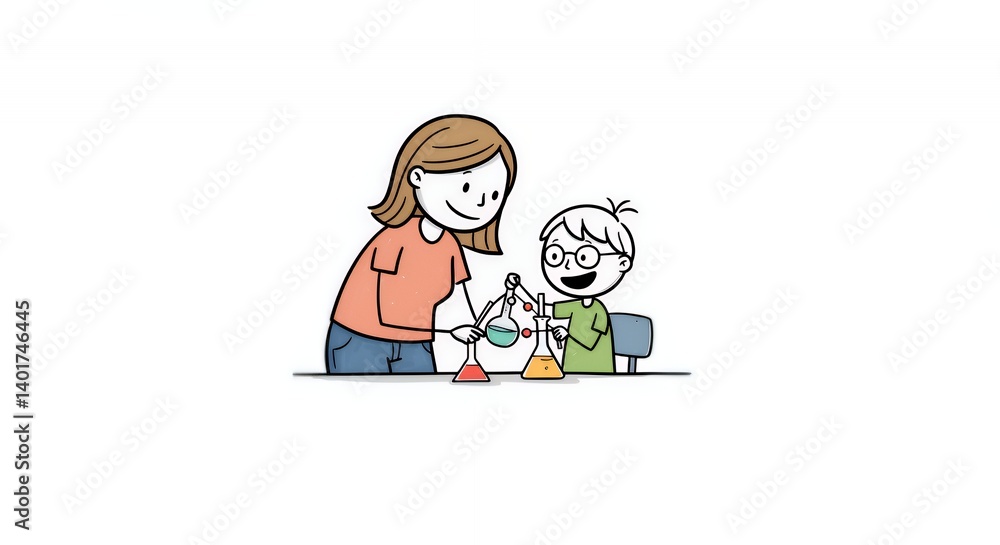 Stick Figure Mom Helping Child With Science Project Stick Figure Mom Helping Child With Science Project
