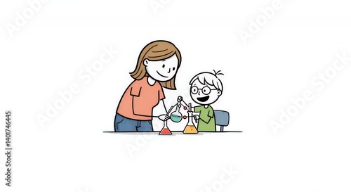 Stick Figure Mom Helping Child With Science Project