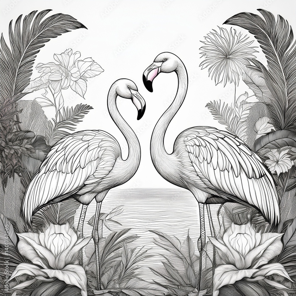 Fototapeta premium Ausmalbild Flamingo