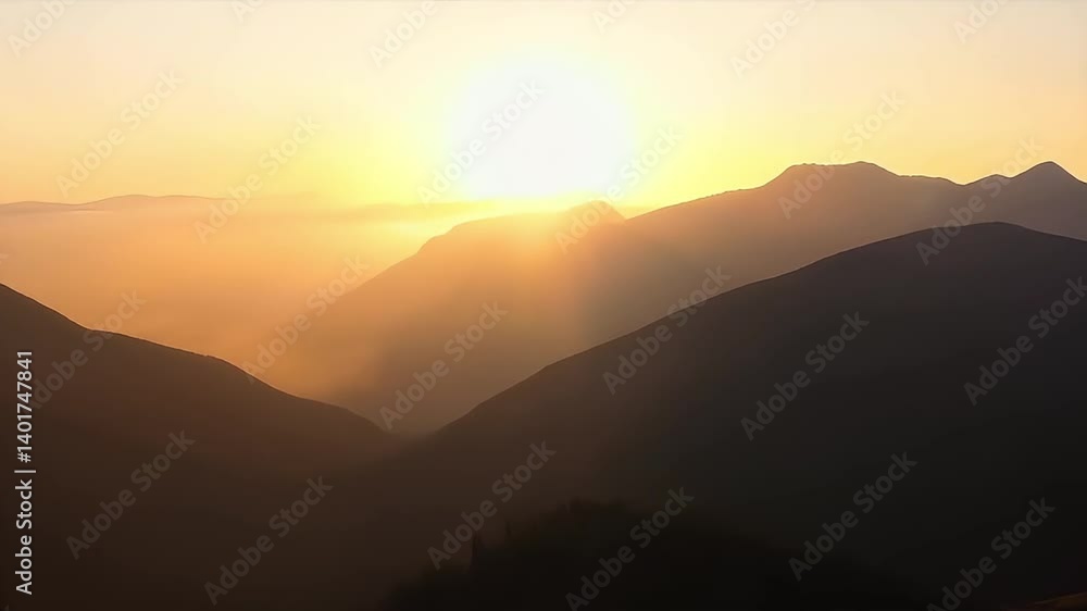Sun Rising Over Mountain Range Creating Peaceful Silhouette Landscape View Sun Rising Over Mountain Range Creating Peaceful Silhouette Landscape View