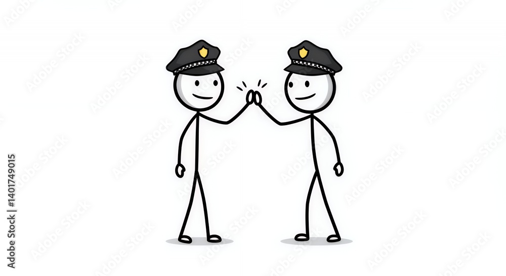 Two Stick Figure Police Officers High-Fiving on White Background