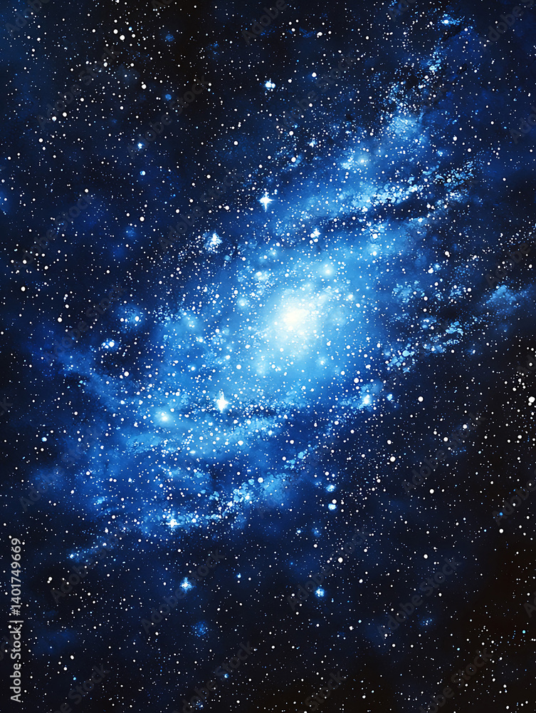 Fototapeta premium Brilliant blue galaxy speckled with countless stars radiates light in a vast and mesmerizing cosmic expanse.