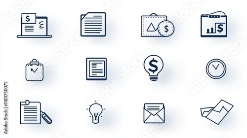 Obraz na płótnie This set of icons depicts various elements related to tax accounting and business management including documents charts graphs and financial symbols w salonie
