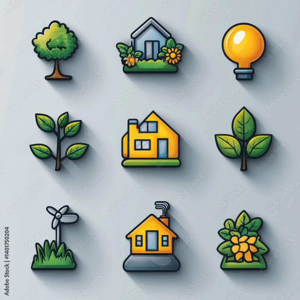 A collection of 15 thin stroke icons representing various eco friendly concepts such as renewable energy green living and environmental conservation