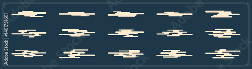 Minimalist Asian cloud set with geometric silhouettes. Traditional Chinese, Japanese and Korean motifs. Decorative vector elements for oriental design, backdrop or cultural themes.