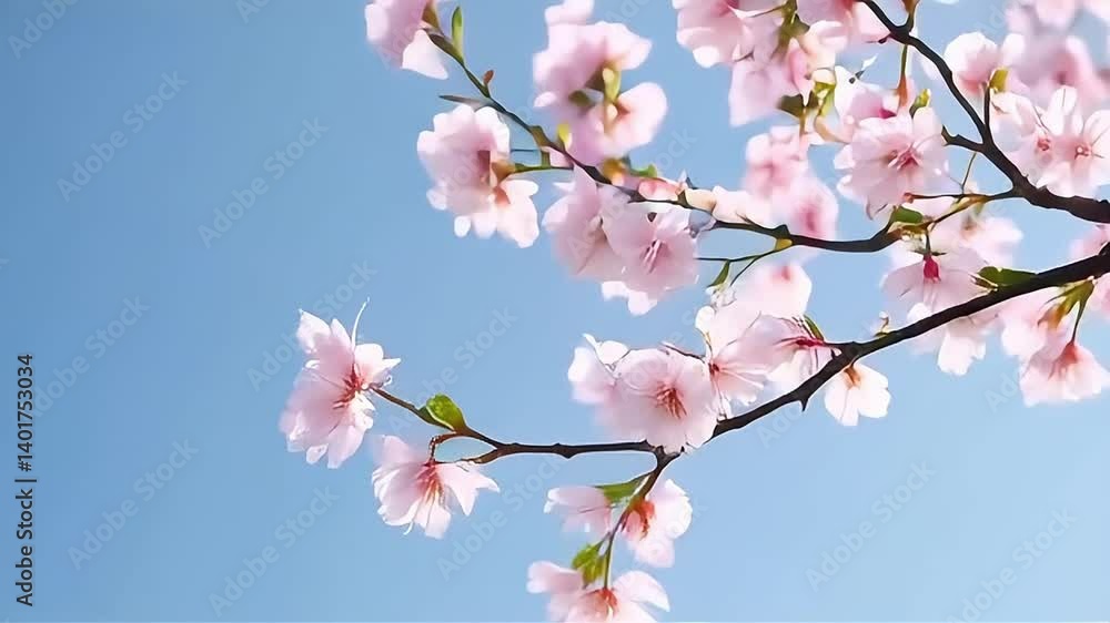 Blooming Cherry Blossoms Against Bright Blue Sky Slow Motion Background Blooming Cherry Blossoms Against Bright Blue Sky Slow Motion Background