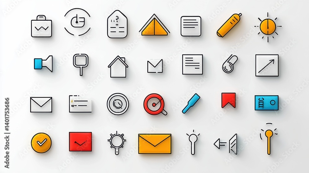 A diverse set of cursor icons and symbols designed for user interface and digital applications