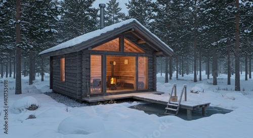 Cozy Winter Getaway A Log Cabin Sauna Experience in a Snowy Forest Retreat with Fireplace and Outdoor Ice Plunge