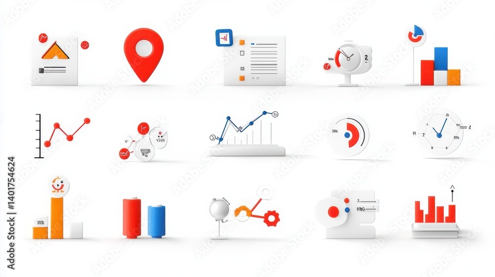 A comprehensive set of minimalist and visually appealing icons representing different data analysis and business intelligence tools