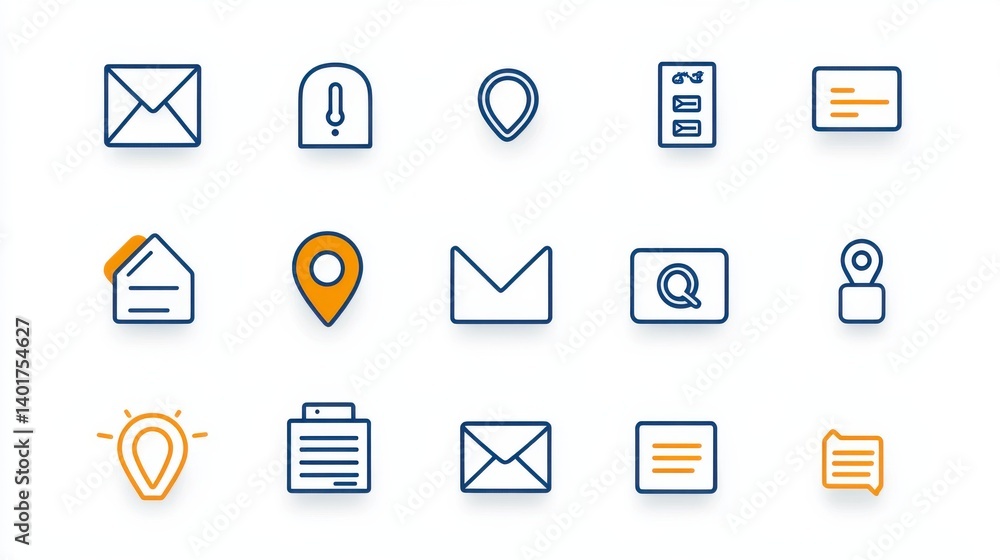 A set of 15 designed icons representing various contact and communication methods including email phone location and more suitable for websites mobile apps and digital interfaces category Technology