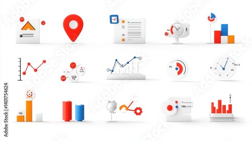 Obraz na płótnie A comprehensive set of minimalist and visually appealing icons representing different data analysis and business intelligence tools w salonie