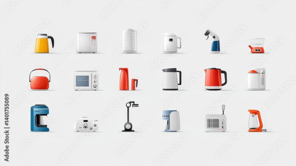A professional looking icon set featuring a collection of 15 icons representing various home appliances and electronic devices for a clean modern interface design category Household