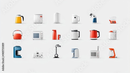 Obraz na płótnie A professional looking icon set featuring a collection of 15 icons representing various home appliances and electronic devices for a clean modern interface design category Household w salonie
