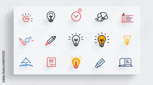 Obraz na płótnie A collection of 15 simple modern icons representing various business and management concepts like ideas planning strategy and analysis w salonie