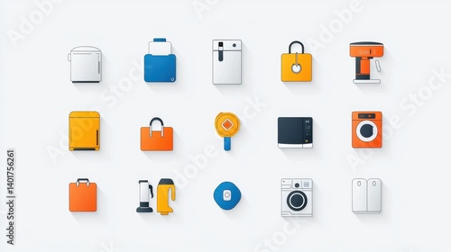 A collection of 15 minimalist contemporary icons representing various home appliances and electronic devices for a modern clean and efficient living space