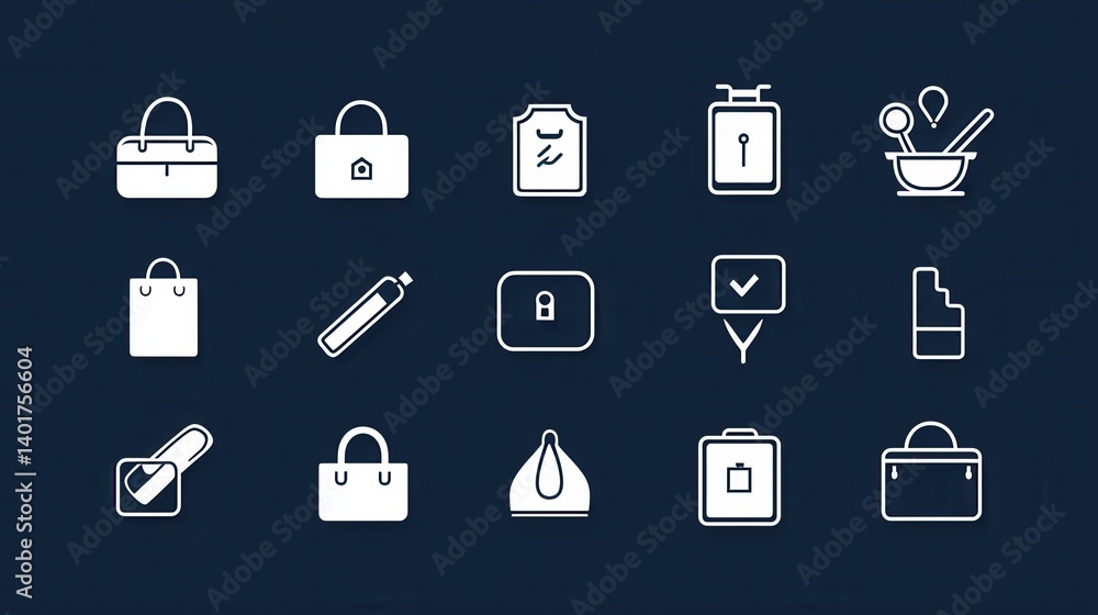 A set of 15 outline icons representing various hotel services and amenities including luggage security dining and transportation A set of 15 outline icons representing various hotel services and amenities including luggage security dining and transportation