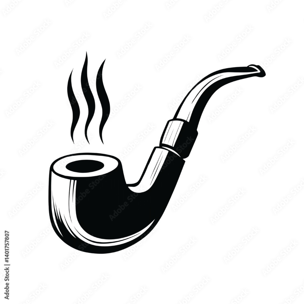 Vintage Black and White Smoking Pipe Illustration