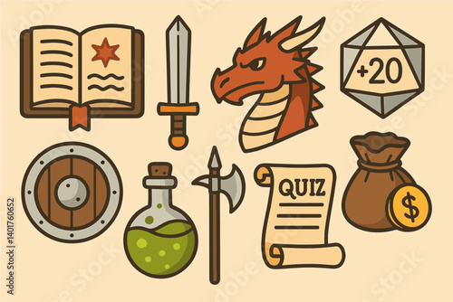 Fantasy RPG Game Elements Icons Set
