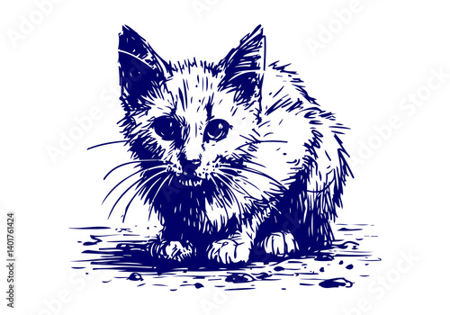 Stray Cat Hand Drawn Illustration Sketch Vector Isolated for Graphic Resource