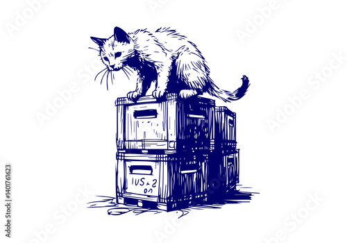Stray Cat Hand Drawn Illustration Sketch Vector Isolated for Graphic Resource