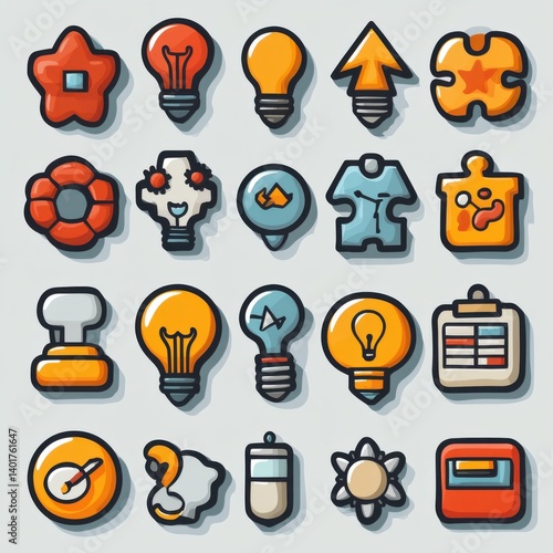A diverse collection of icons symbolizing various aspects of business development career advancement and professional growth