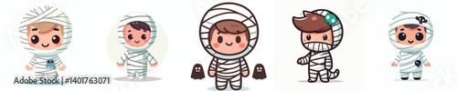 cute vector collection of boys wearing mummy costumes