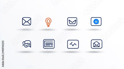 Obraz na płótnie A set of clean minimalist icons depicting various digital communication information and technology related elements like email messaging documents and media w salonie
