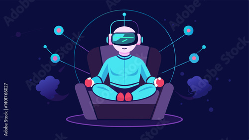 Neural Network Gaming A player sits in a futuristic gaming chair fully engaged in a VR mode. Glowing neural paths show how their thoughts control characters and gameplay with